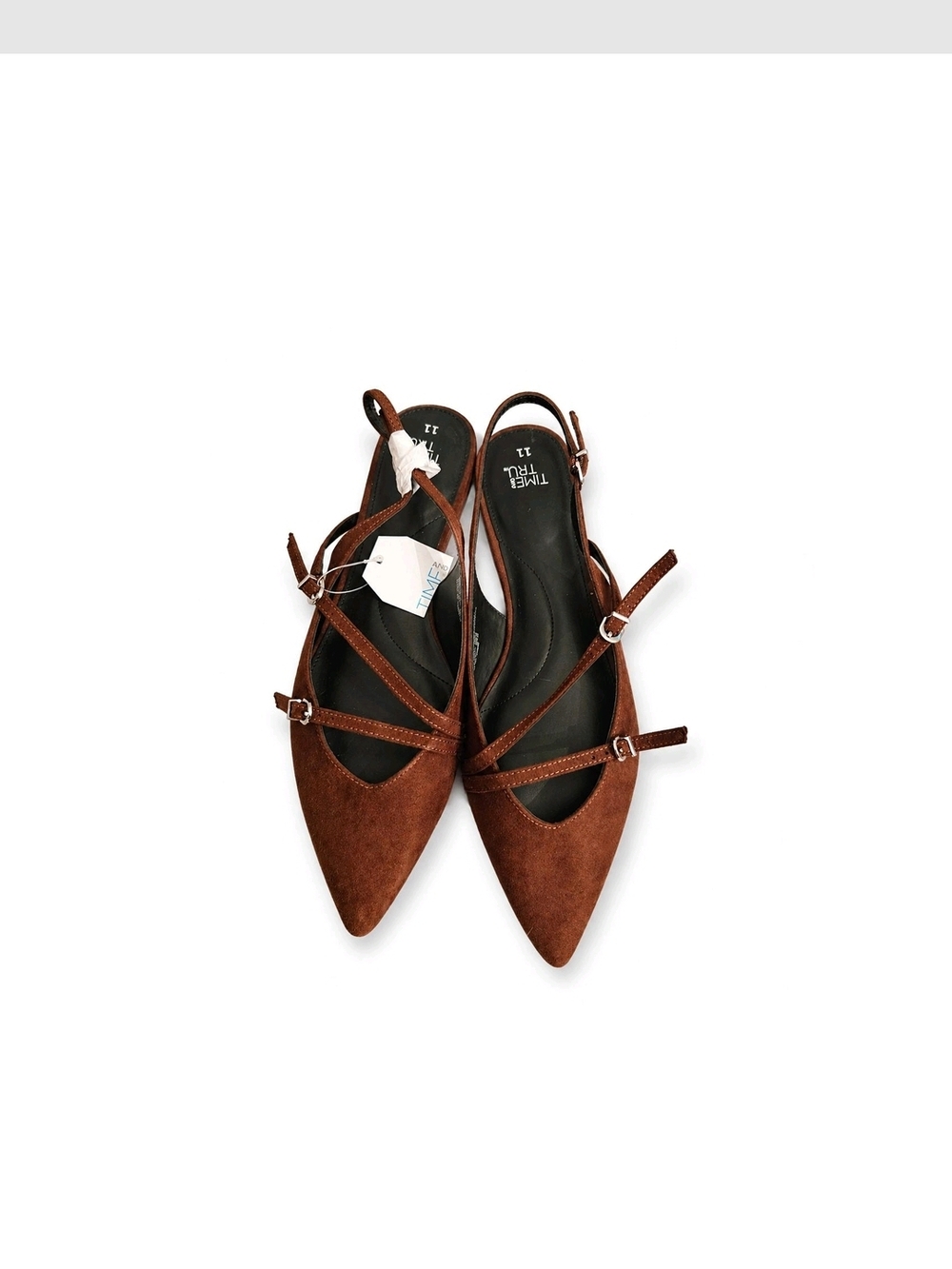 Time and Tru Brown Pointed-Toe Strappy Flats